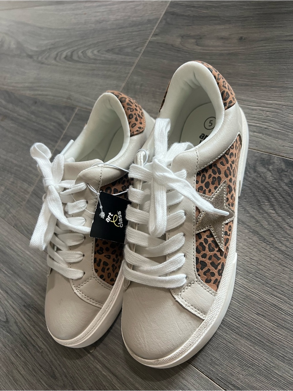 art class White Sneakers with Leopard-Print Panels